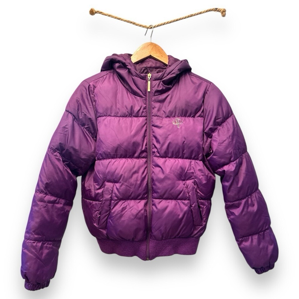 Southpole Kids Purple‎ Hooded Puffer Jacket Quilted Zip Up Winter Coat Logo